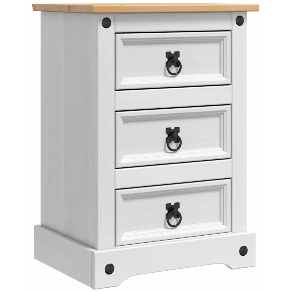 vidaXL Corona 3 Drawer White Solid Pine Wood Wide Bedside Table Image 2