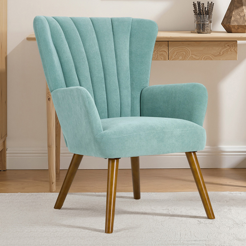 Living and Home Green Velvet Vertical Stripe Backrest Accent Chair Image 1