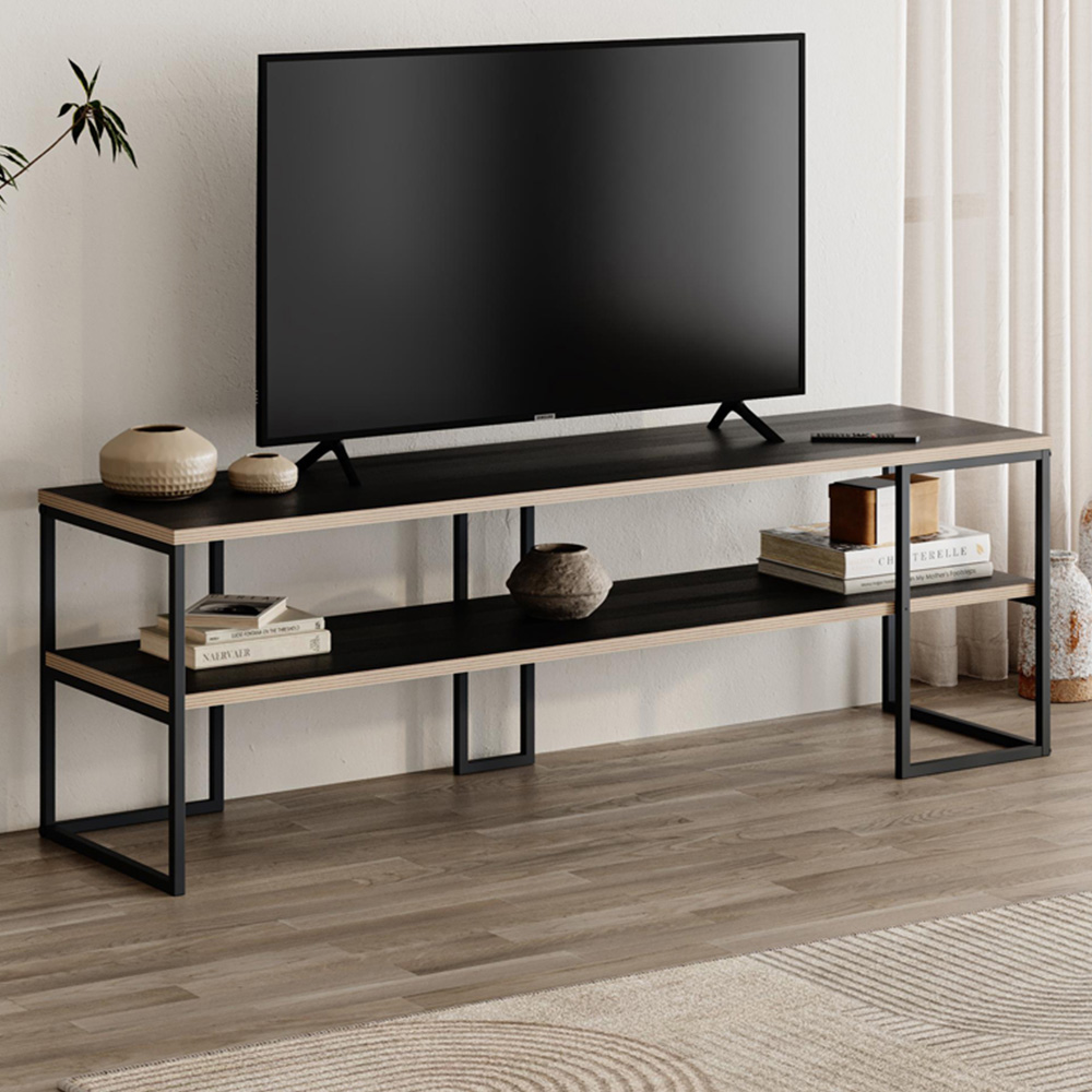 Decortie Black Friday Single Shelf Black Wood TV Stand Image 1