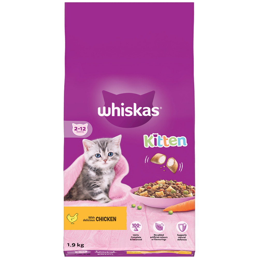 Whiskas 2 to 12 Months Kitten Dry Cat Food with Delicious Chicken 1.9kg Image 1