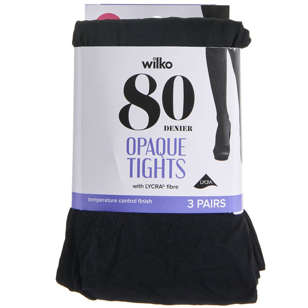 Wilko 80 Denier Opaque Tights Black Large 3 pack Image