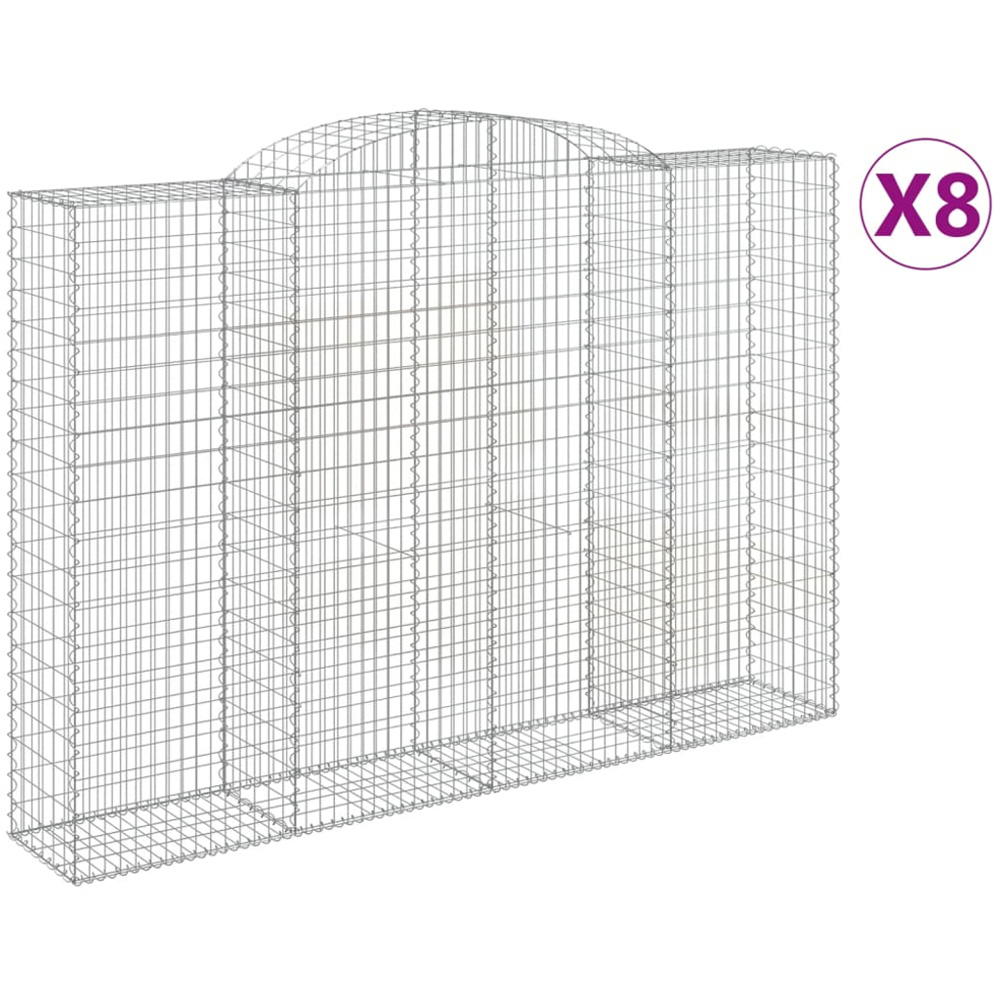 vidaXL Silver Galvanised Iron Arched Gabion Basket 300 x 50 x 200/220cm 8 Pack Image 2