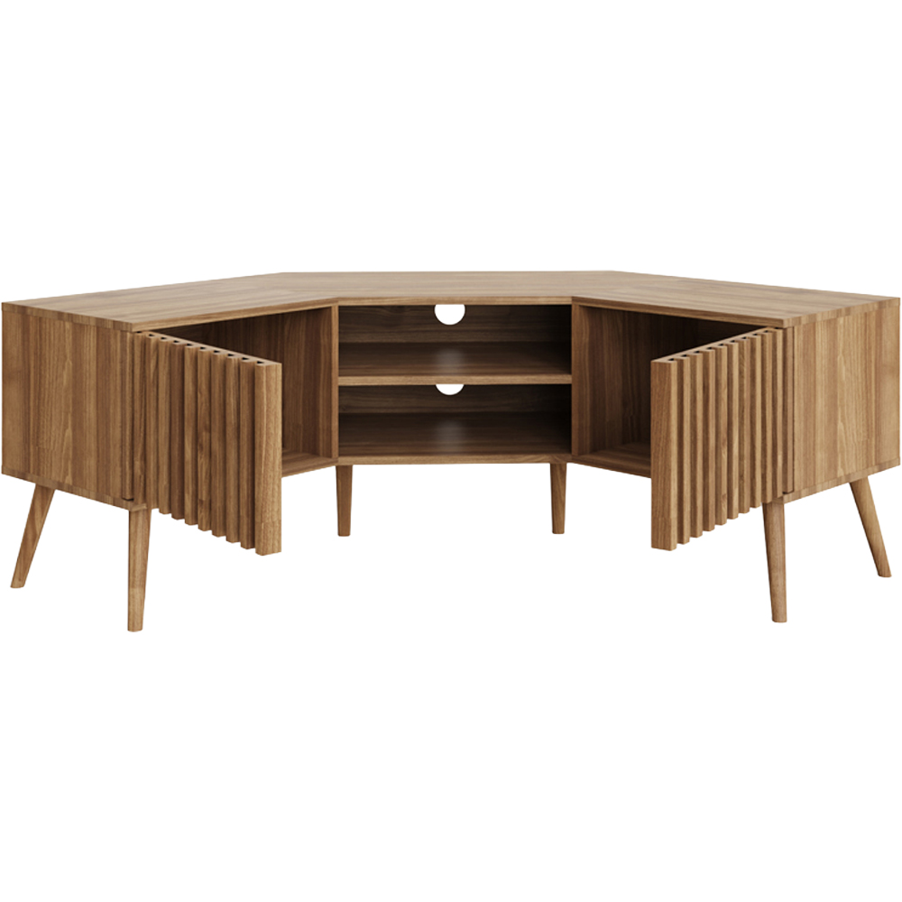 GFW Rowan 2 Door 2 Shelf Oak Slatted Corner TV Unit Image 2