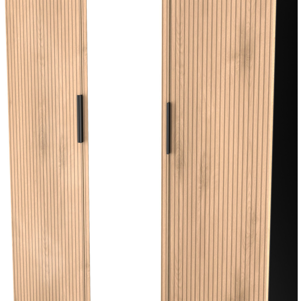 Crowndale Java 3 Door Slatt Effect and Black Tall Mirror Wardrobe Ready Assembled Image 7