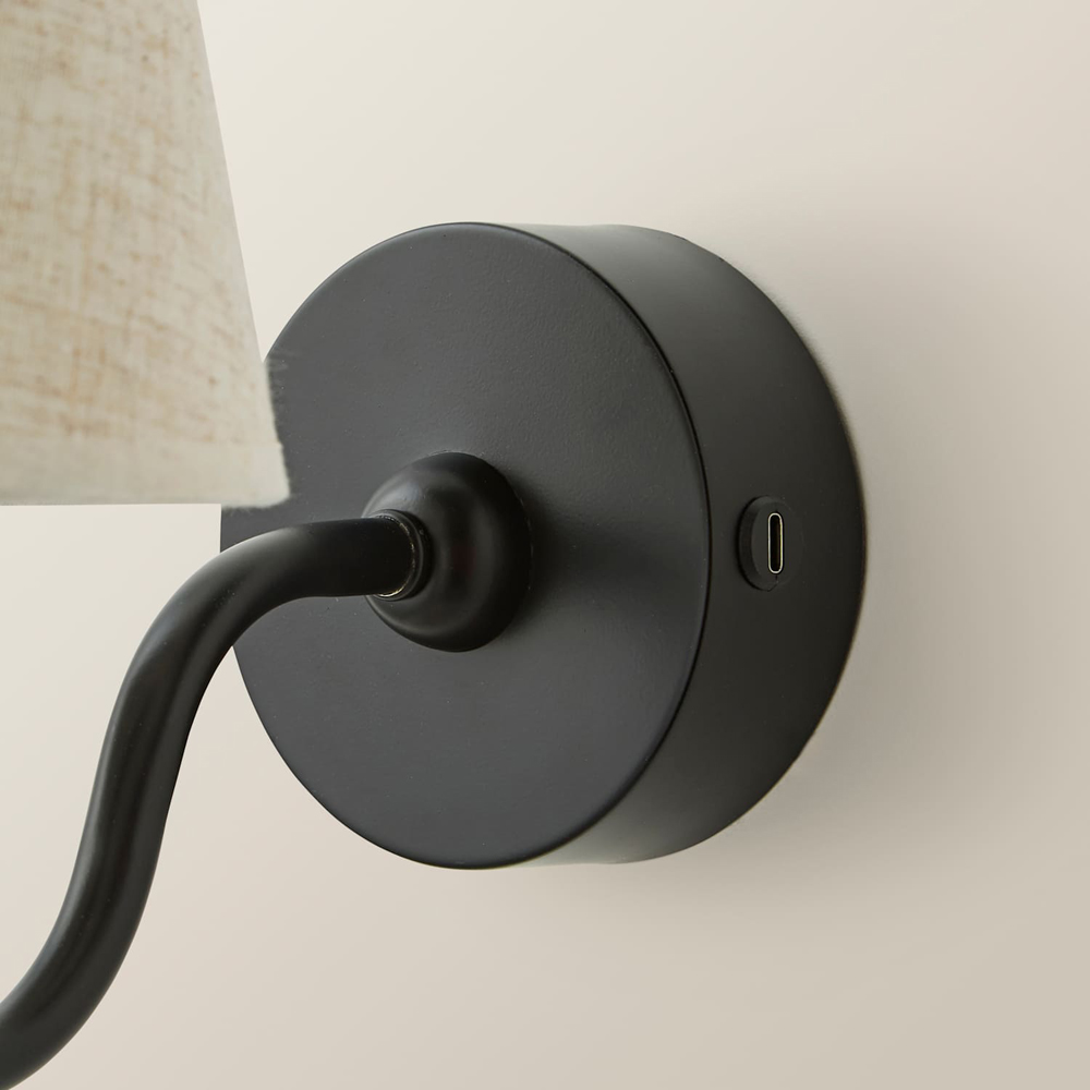 ValueLights Lowe Linen Taper Shade Portable Black Rechargeable Wall Light with Bulb Image 5
