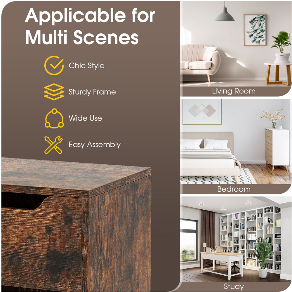 Costway Single Drawer 3 Shelf Rustic Brown Wooden Storage Image 7