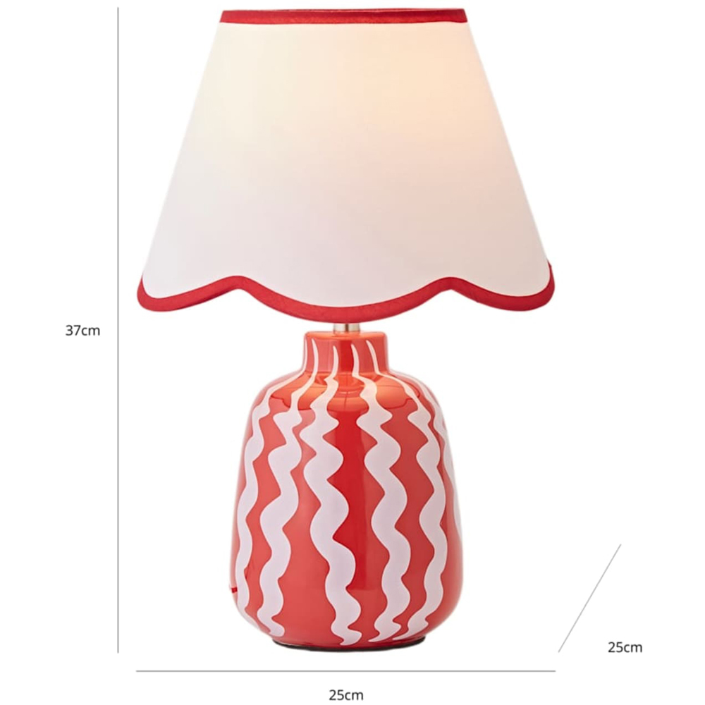 ValueLights Katy Scallop Shade Pink and Red Wiggle Stripe Table Lamp with Bulb Image 8