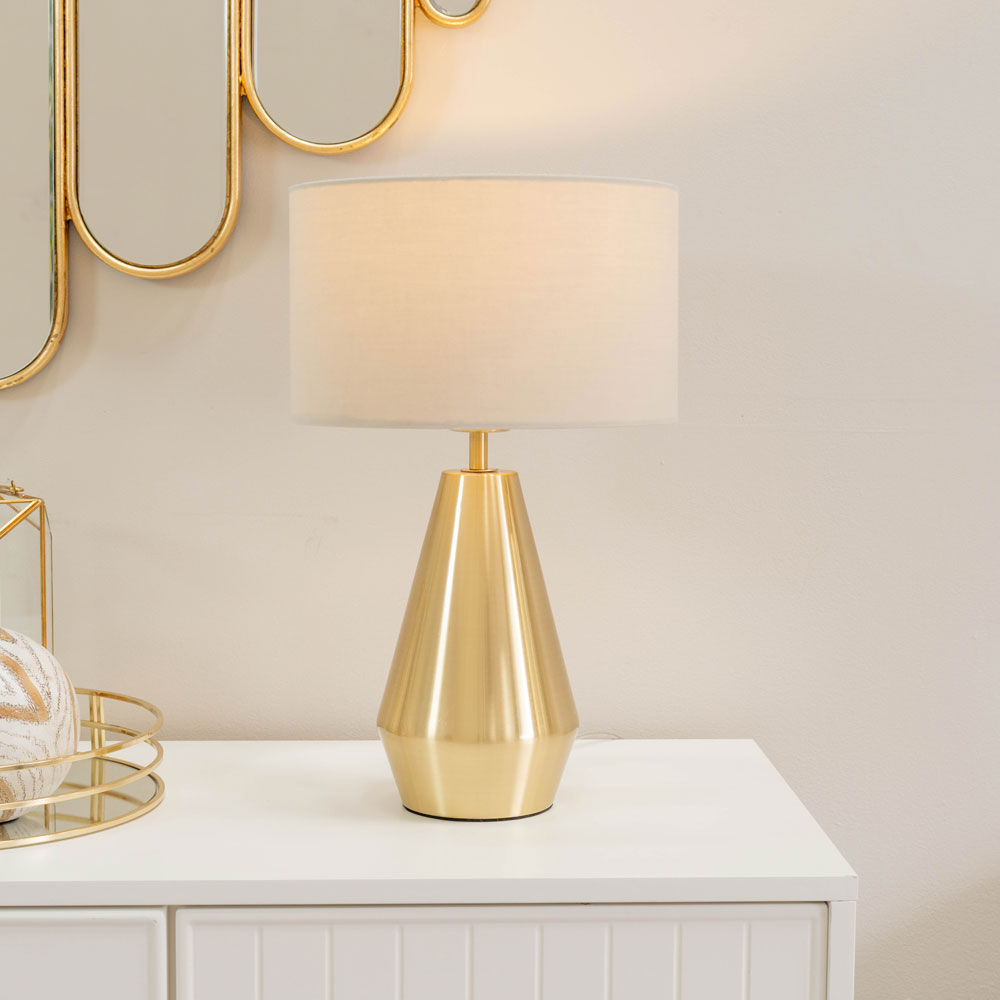 ValueLights Jax Natural Shade Antique Brass Touch LED Table Lamp Image 2