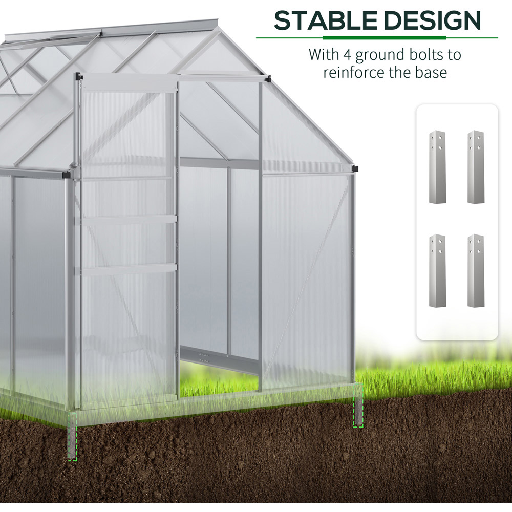 Outsunny 6.2 x 8.3ft Polycarbonate Silver Walk-in Garden Greenhouse with Sliding Door Image 5