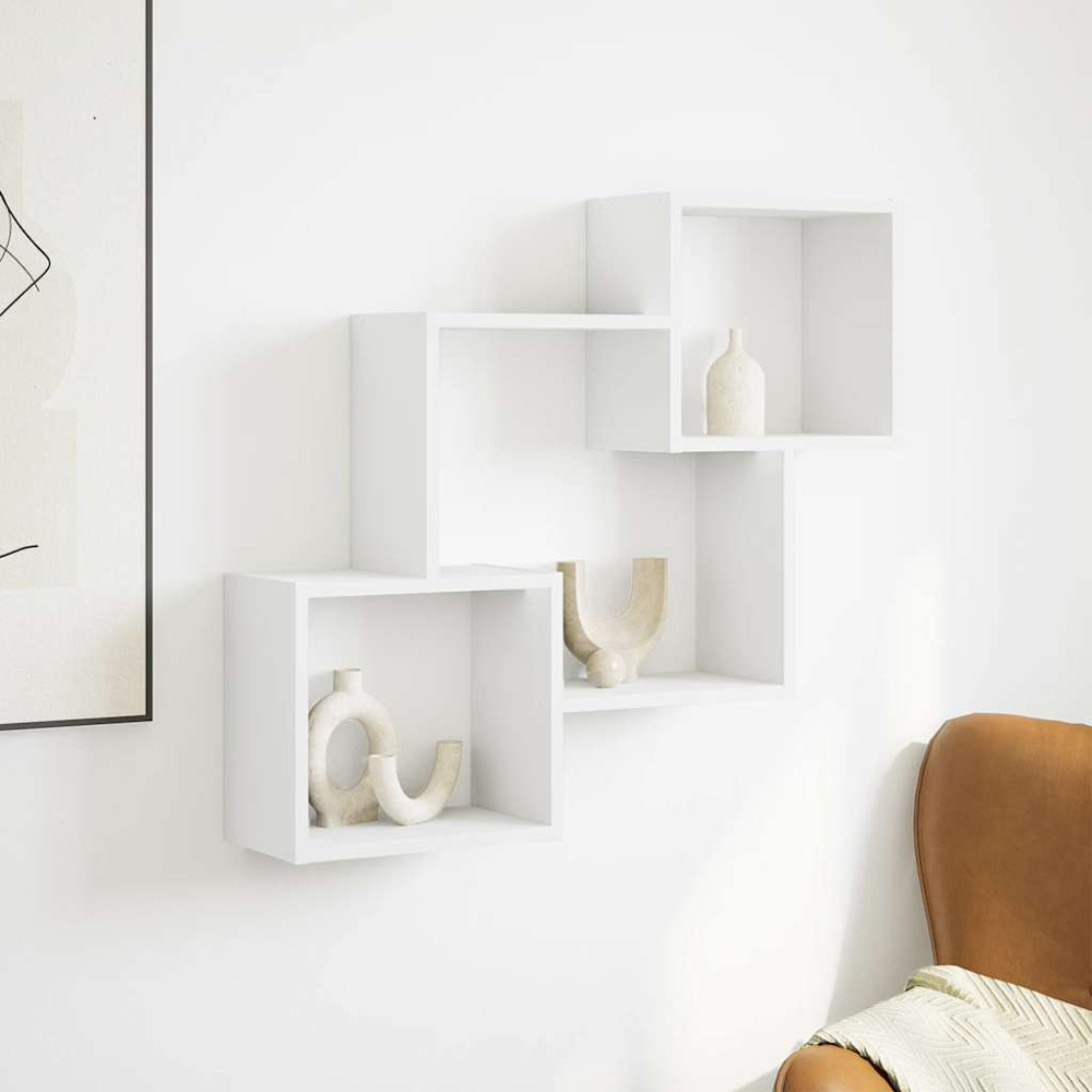 vidaXL 3 Shelf White Floating Wall Shelf Image 2