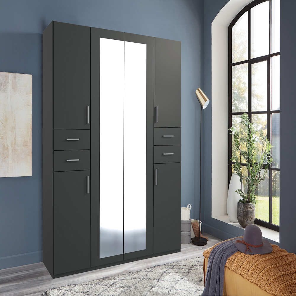 TJ'S New York 6 Door 4 Drawer Graphite Wardrobe with Mirror Image 5