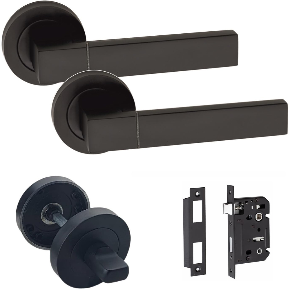 Golden Grace Capri Matt Black Mortise and Thumbturn Bathroom Door Handle 64mm Image 1