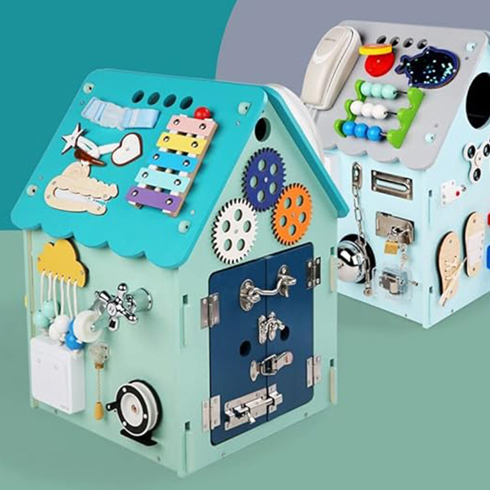 Dyzi Montessori Blue Busy House Sensory Educational Toys Image 3