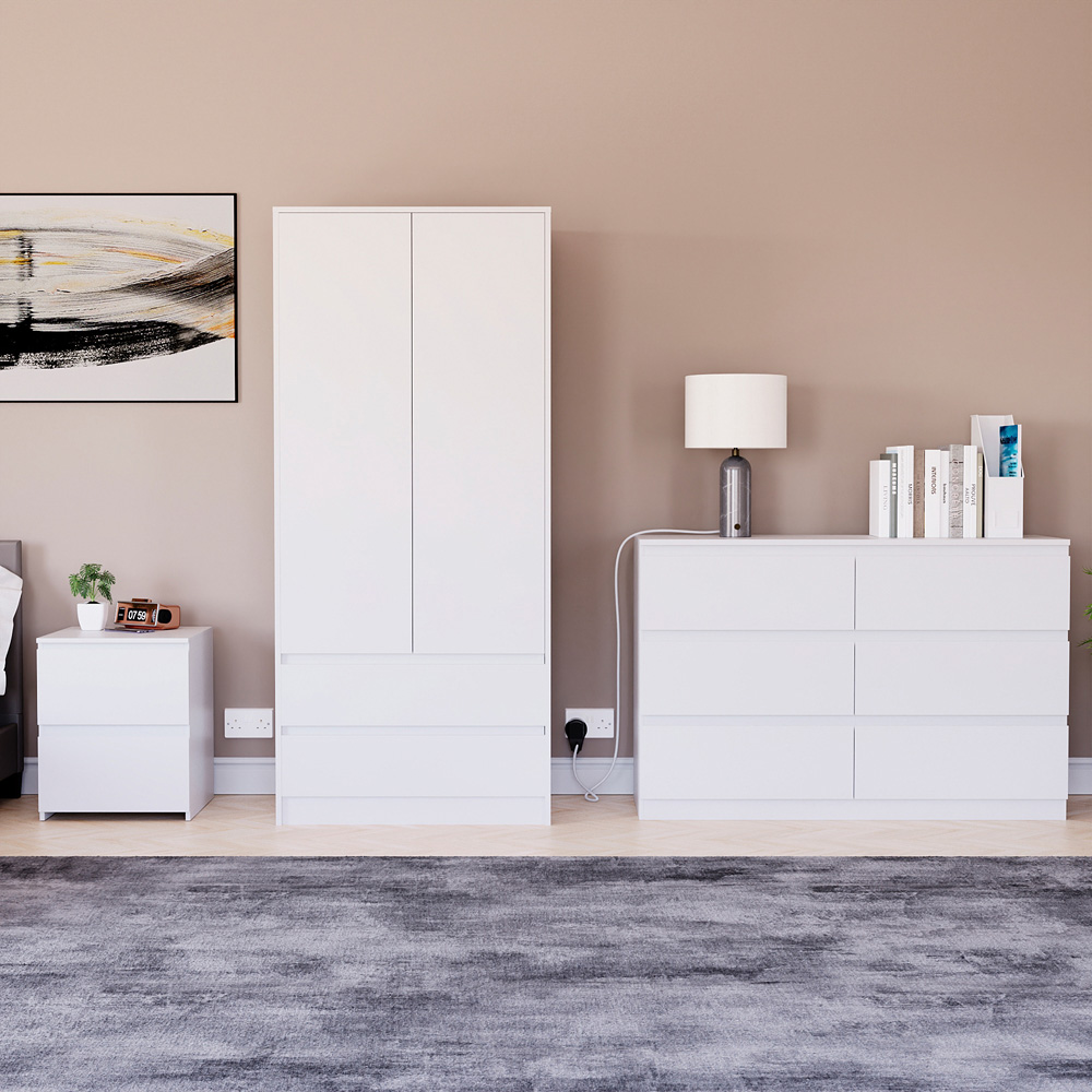 Vida Designs Denver White 3 Piece Bedroom Furniture Set Image 1
