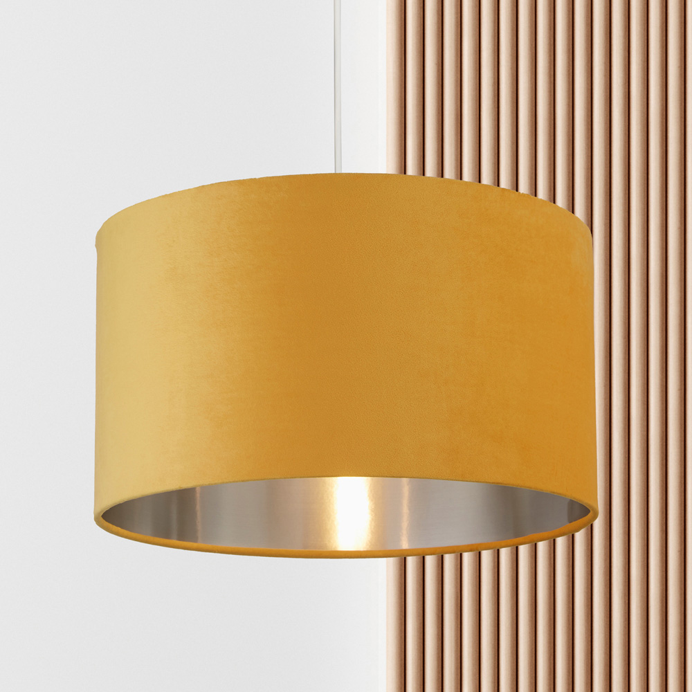 Lighting Collection Ochre Silver Inner Velvet Drum Shade 45cm Image 2