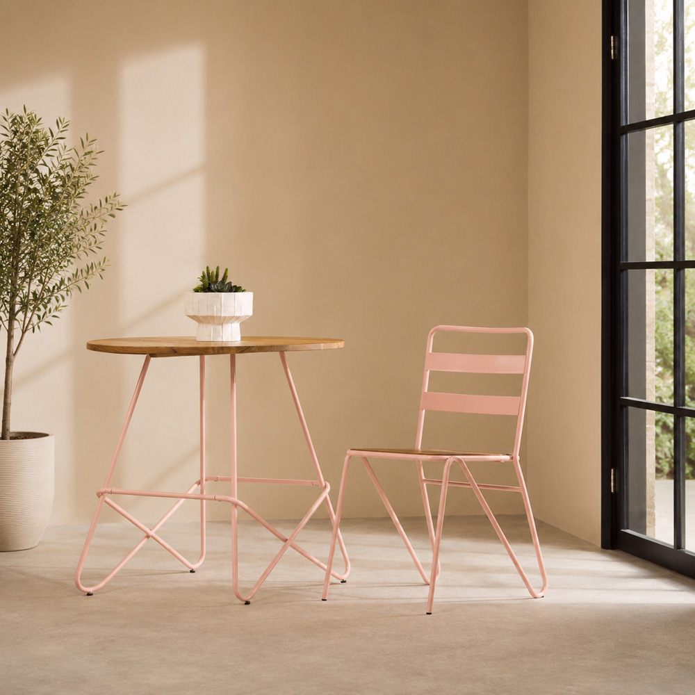 Premier Housewares District Pink Metal and Elm Wood Dining Chair Image 3