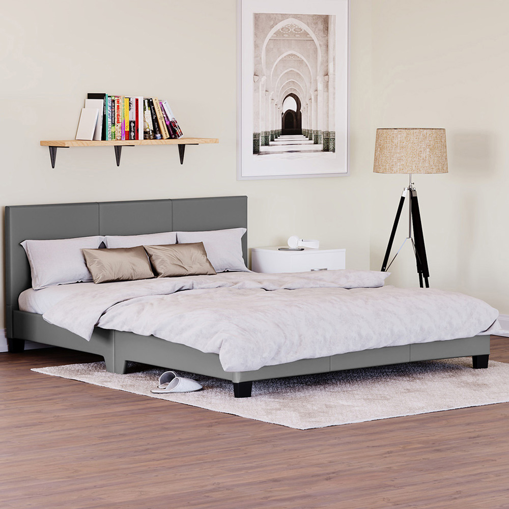 Vida Designs Lisbon King Size Grey Faux Leather Bed Frame Image 1