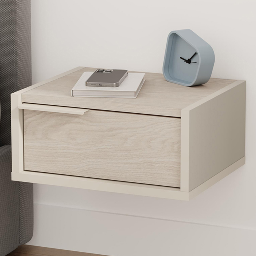 Decortie Eco Single Drawer Sandstone Wall Mounted Bedside Table Image 1