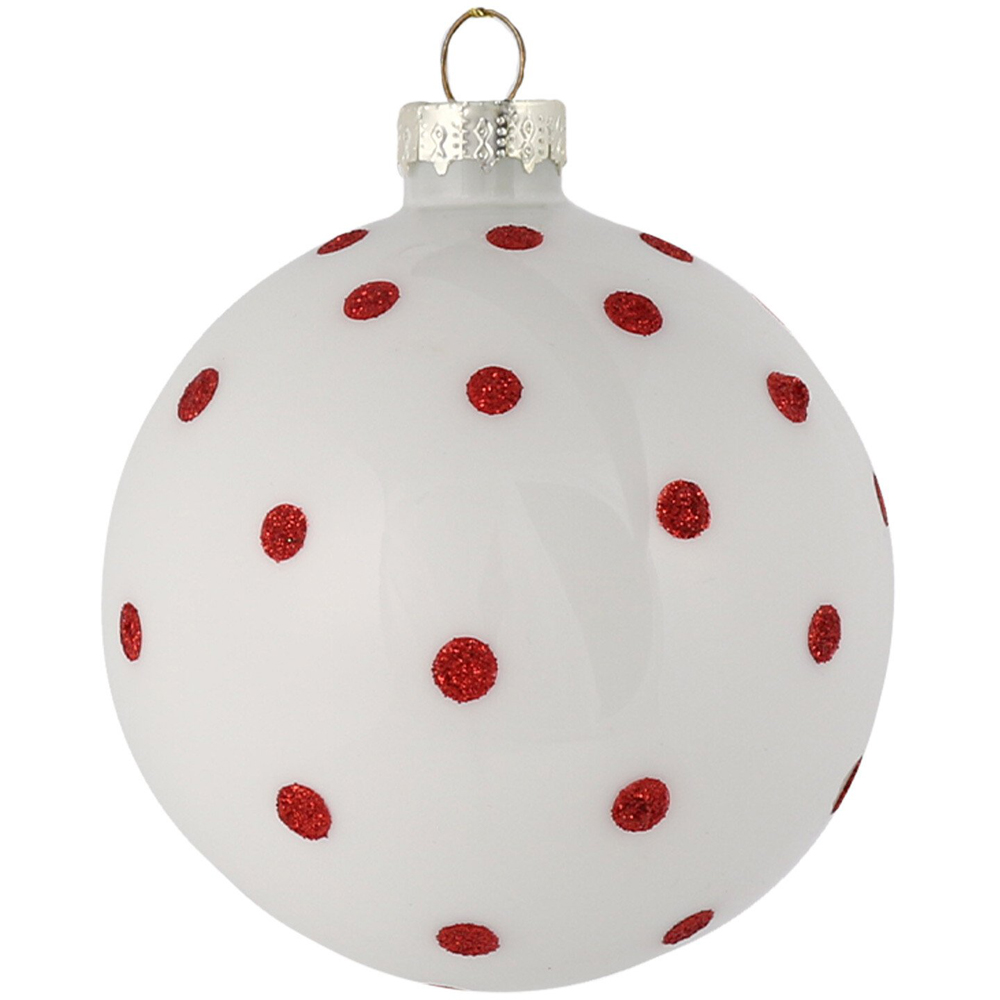 Set of 6 Red and White Glass Baubles - Red Image 4