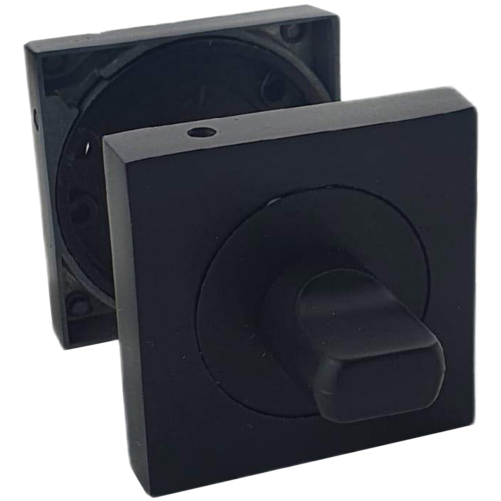 Golden Grace Matt Black Turn and Release Bathroom Lock Square Backplate Image