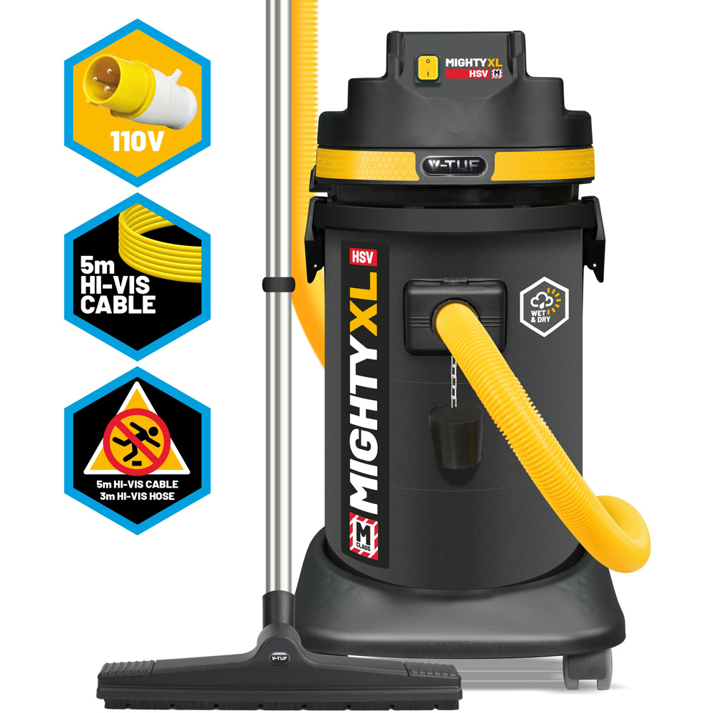 V-TUF MIGHTY HSV M Class Industrial Dust Extraction Wet and Dry Vacuum Cleaner 37L 110V Image 2