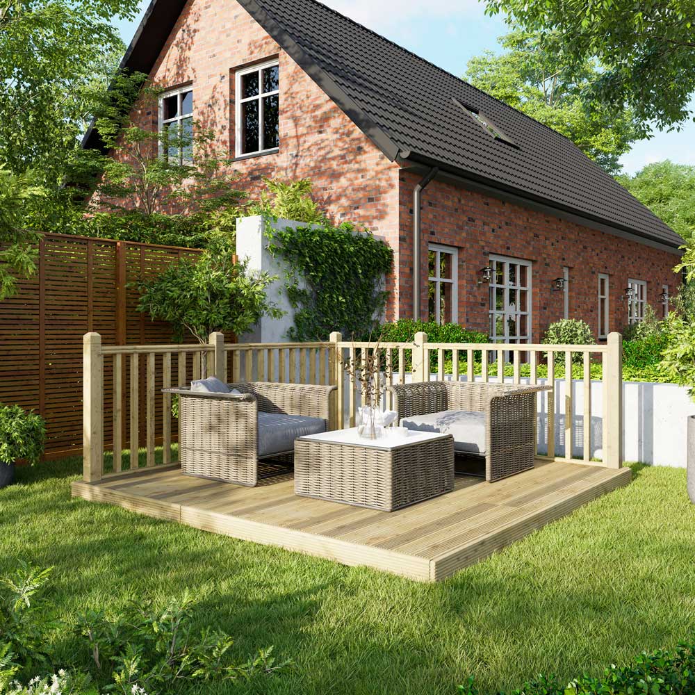 Power 10 x 10ft Timber Decking Kit With Handrails On 2 Sides Image 2