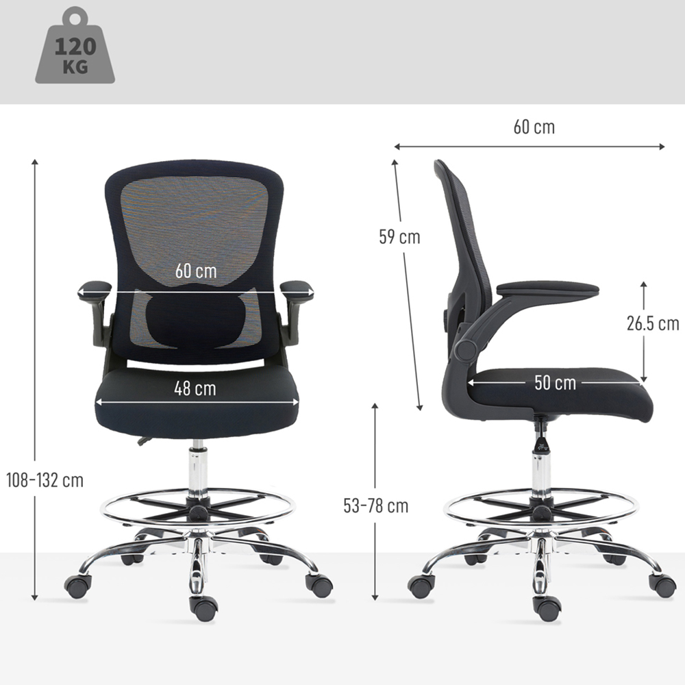 Portland Black Height Adjustable Swivel Draughtsman Chair with Lumbar Support Image 9