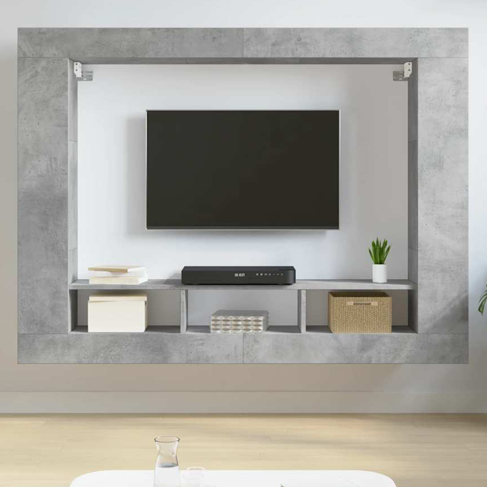 vidaXL 9 Shelf Concrete Grey Wall Mounted TV Cabinet Image 1