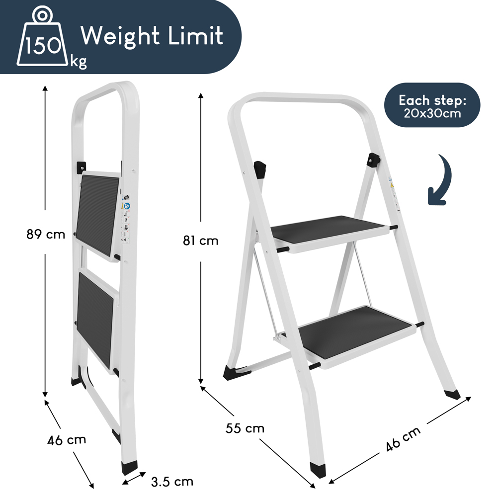 HOME VIDA White 2 Step Ladder Image 9