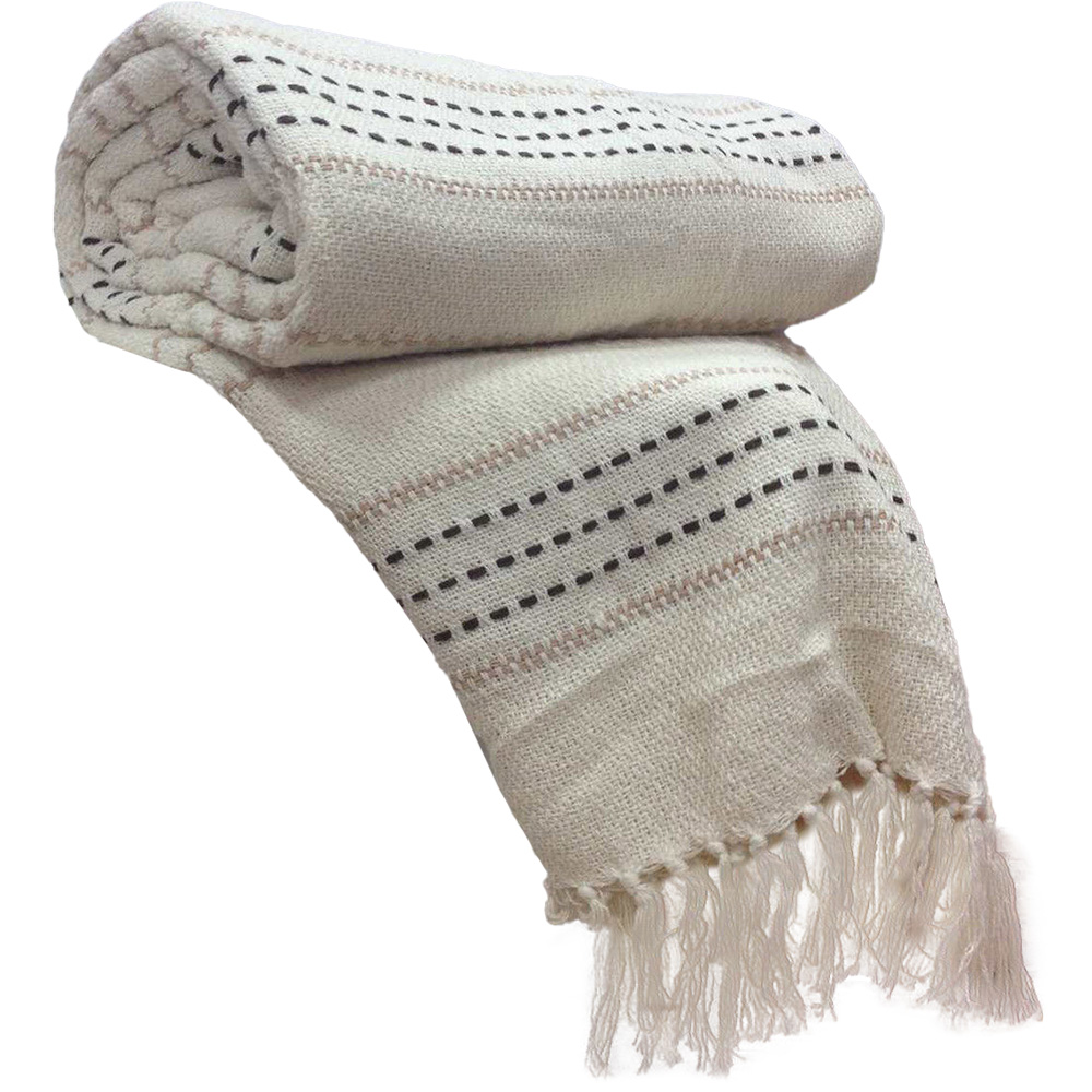 Rapport Home Cream Stitch Strip Woven Cotton Throw 178 x 254cm Image 1