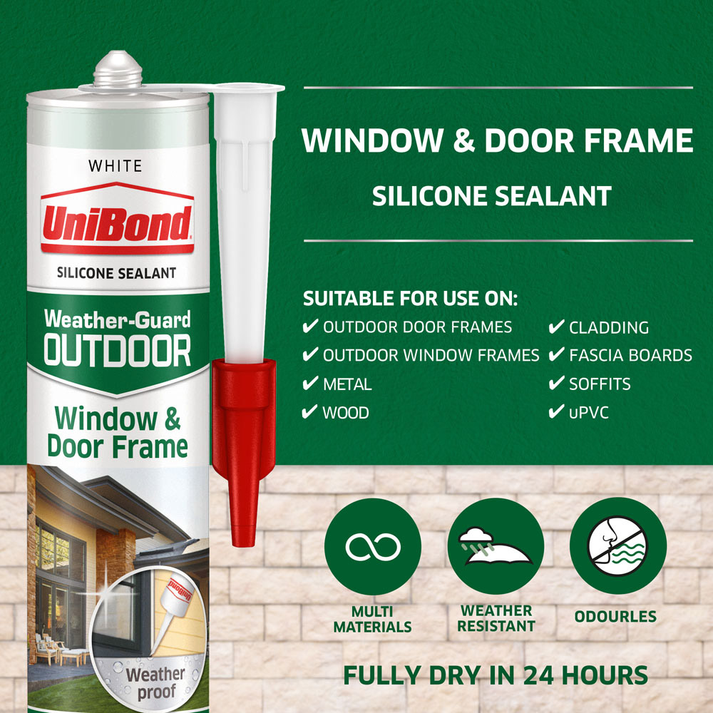 UniBond White Window and Door Frame Outdoor Sealant Cartridge 392g Image 2