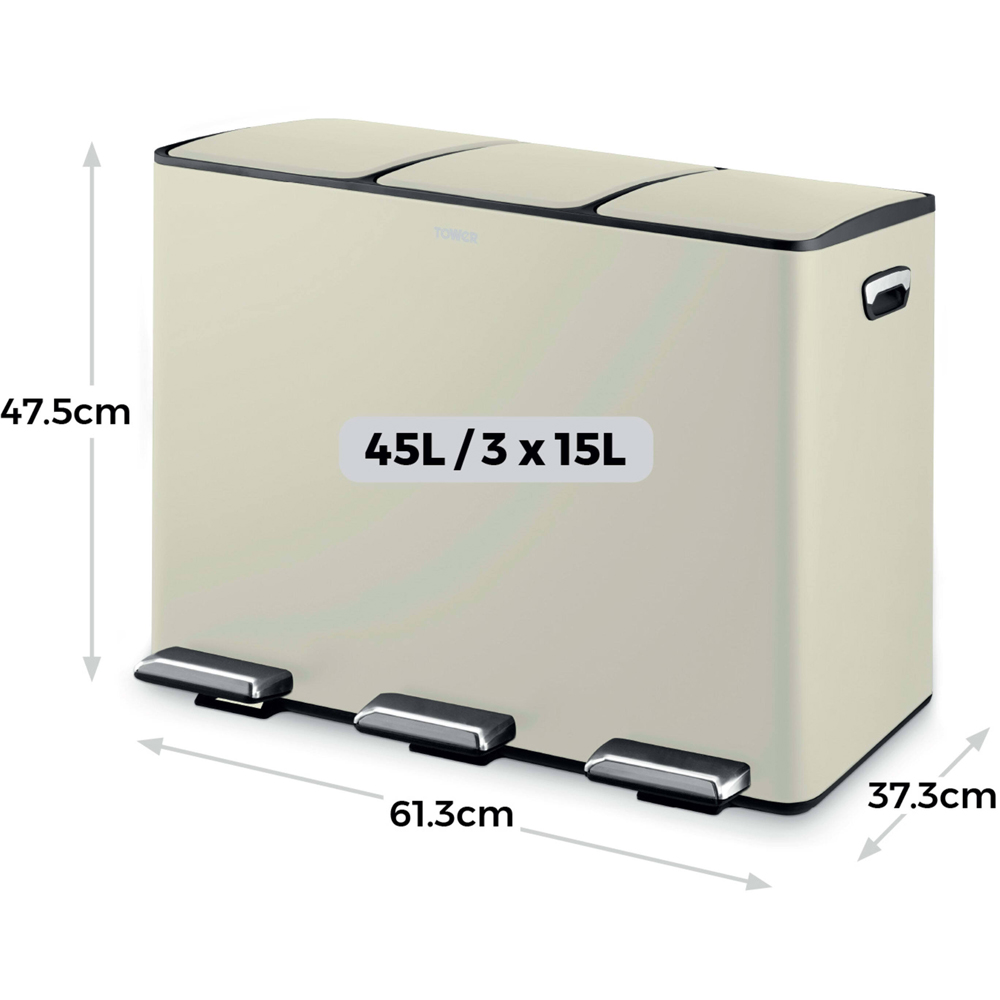 Tower Triple Recycling Cream Pedal Bin 45L Image 8
