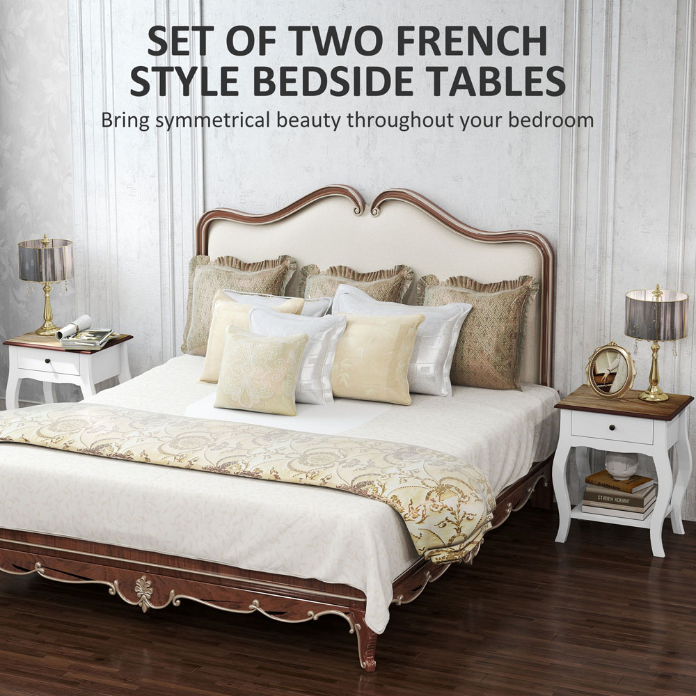HOMCOM Single Drawer Single Shelf White Bedside Tables 2 Pack Image 8