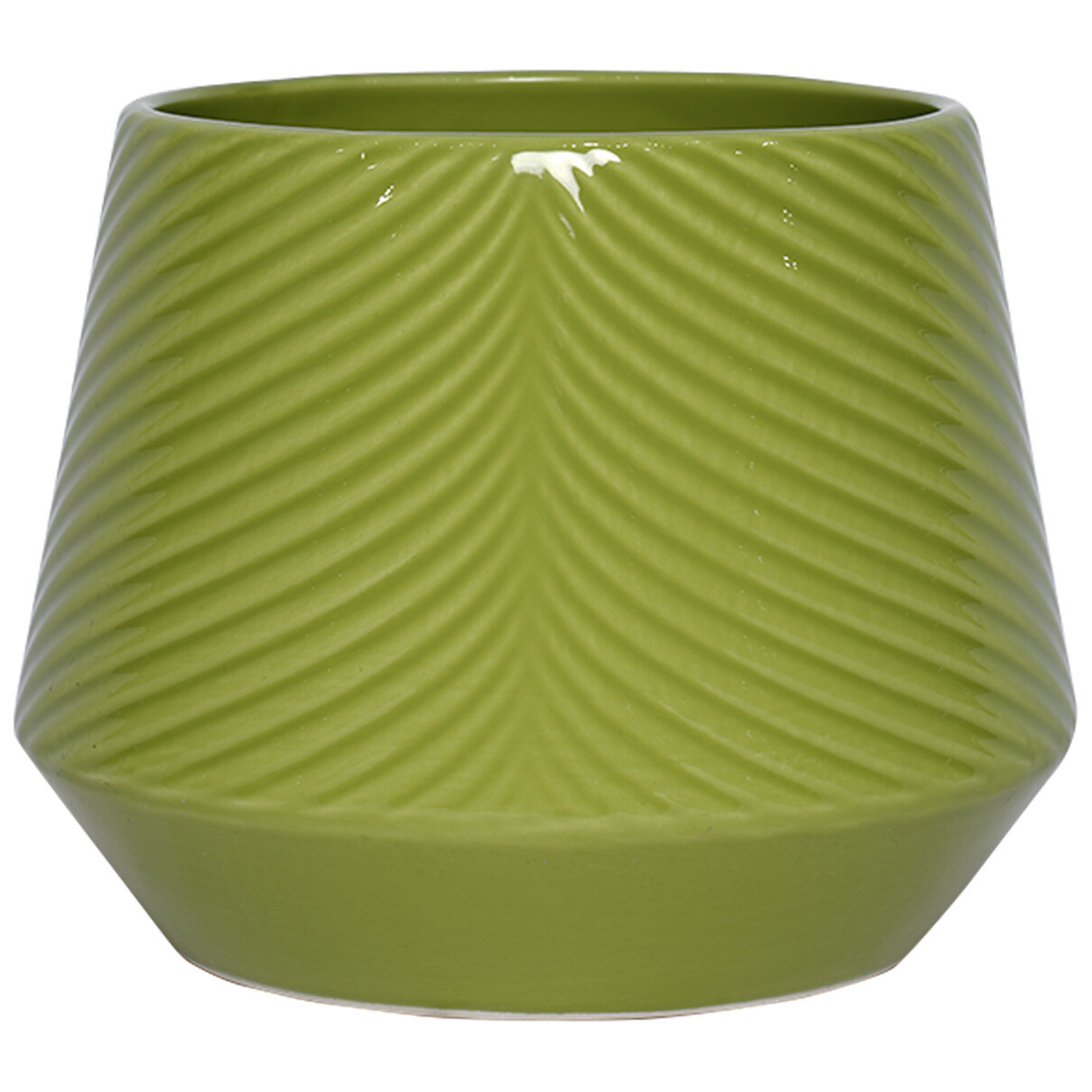 Green Leaf Finish Ceramic Pot - Green / 16cm Image