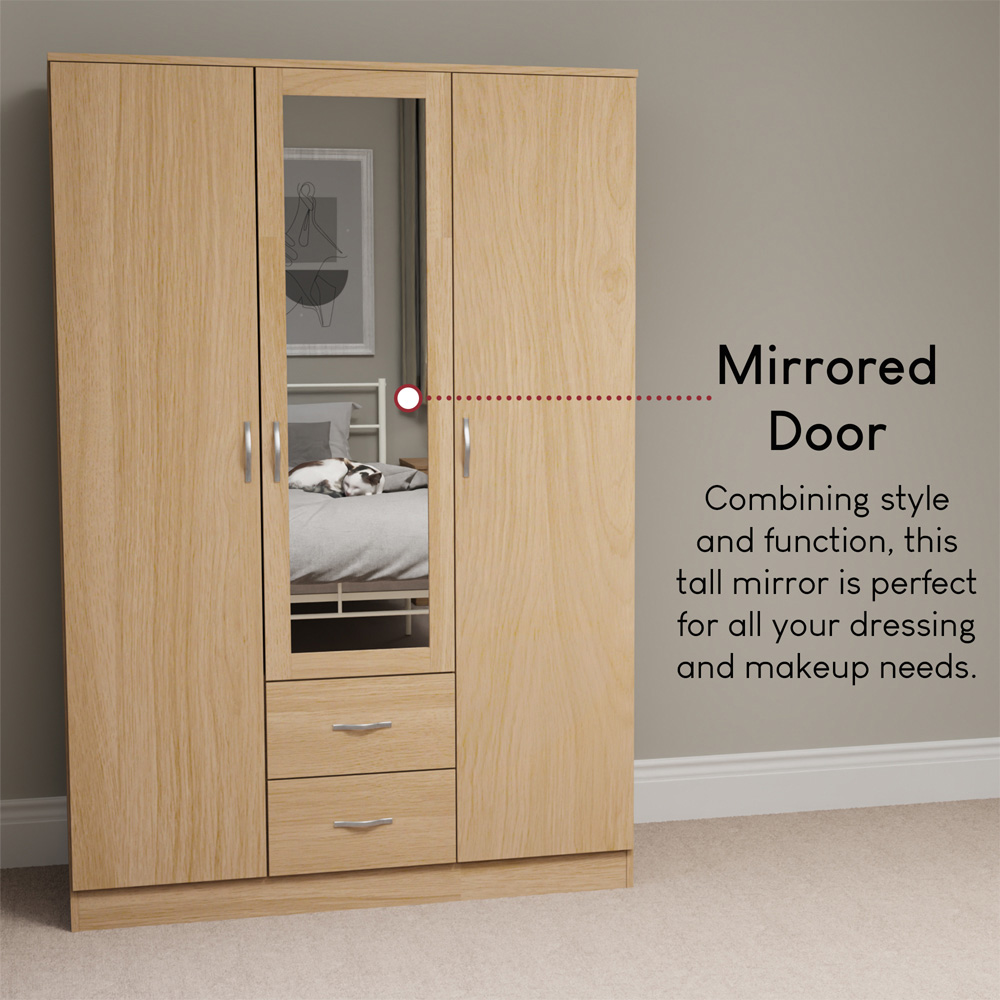 VIDA DESIGNS Riano 3 Door 2 Drawer Pine Mirror Wardrobe Image 5