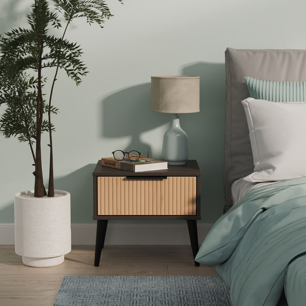 Crowndale Hong Kong Single Drawer Slatt Effect and Graphite Side Table Ready Assembled Image 7