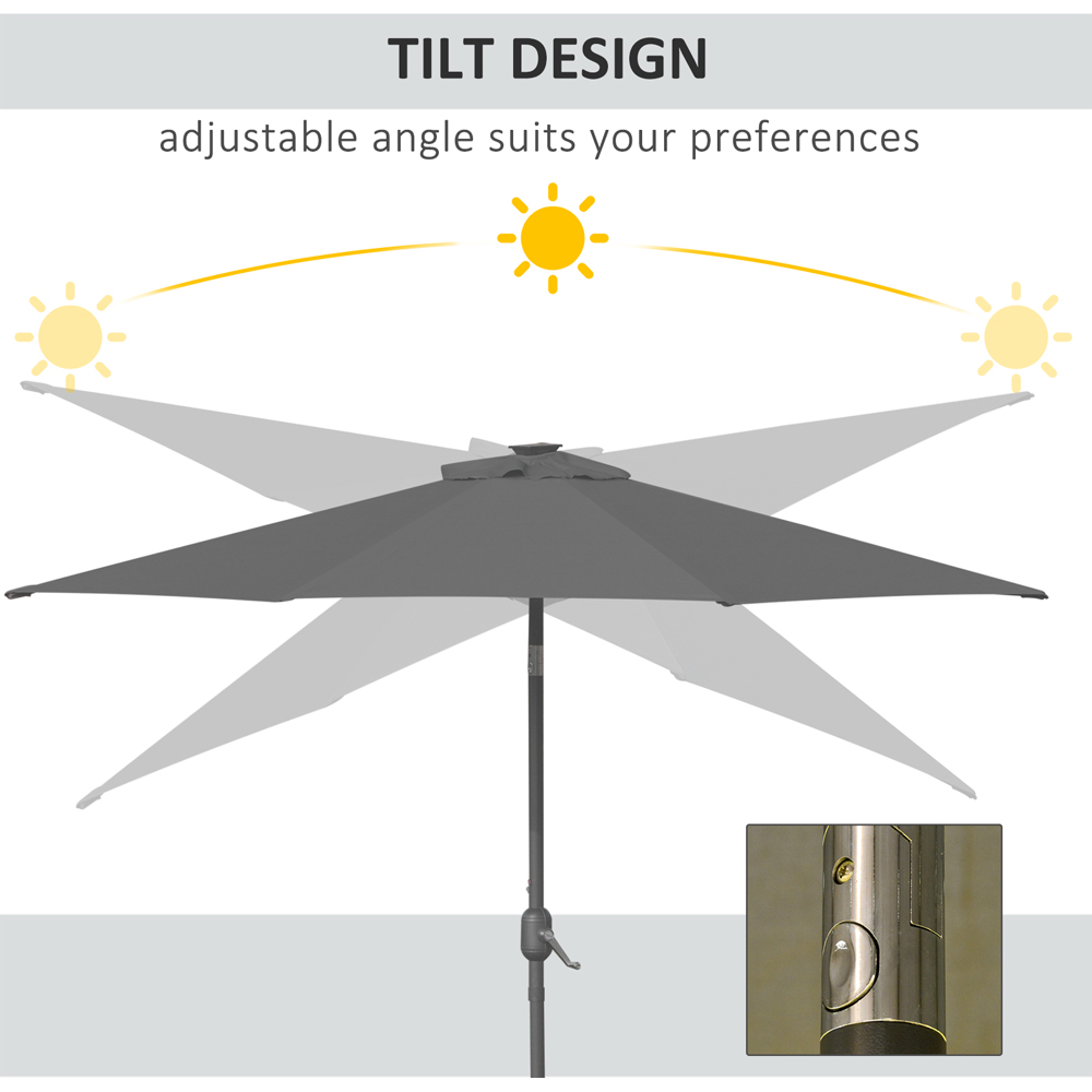 Outsunny Grey Solar LED Crank and Tilt Garden Parasol 2.7m Image 5