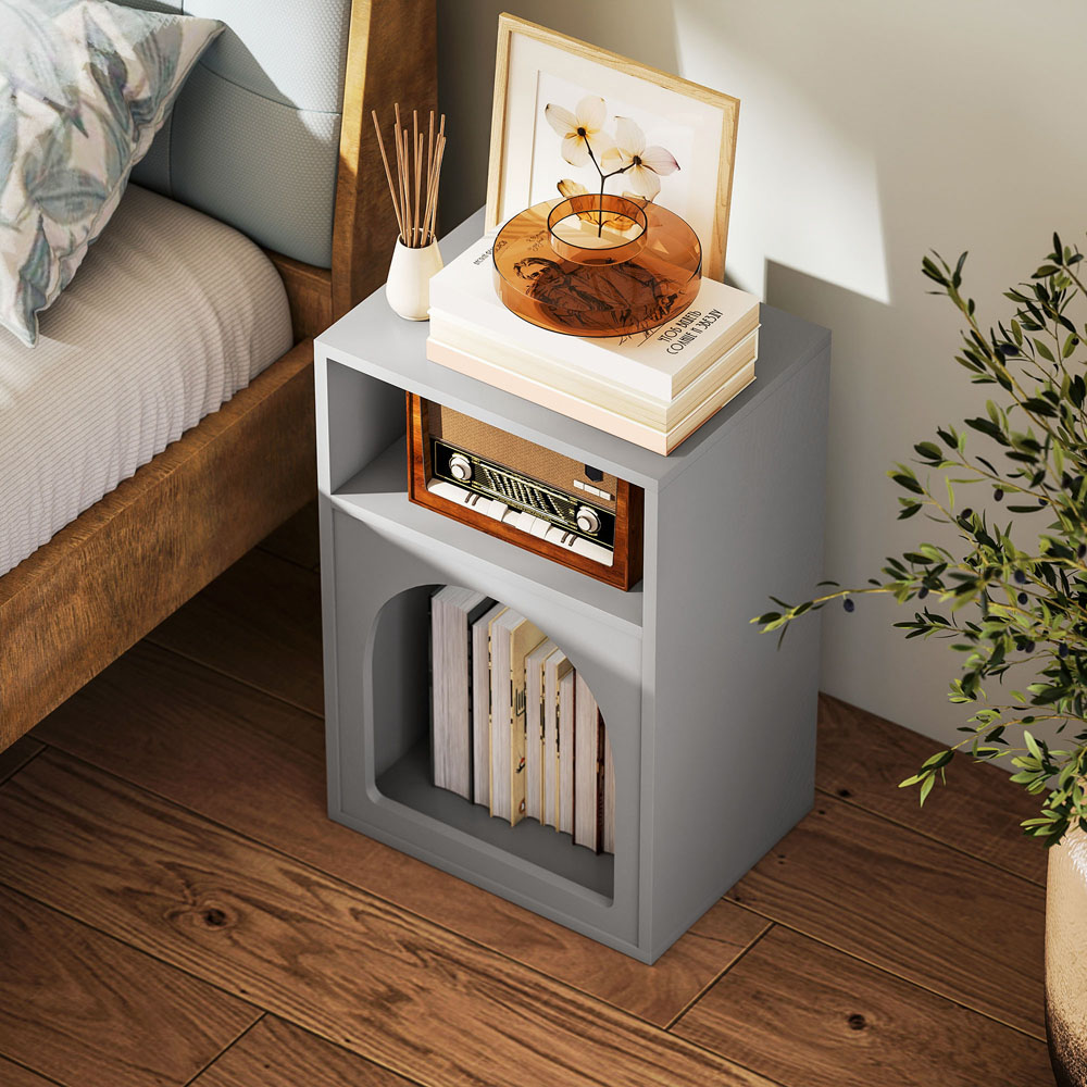 HOMCOM 2 Shelf Grey Bedside Table Image 6