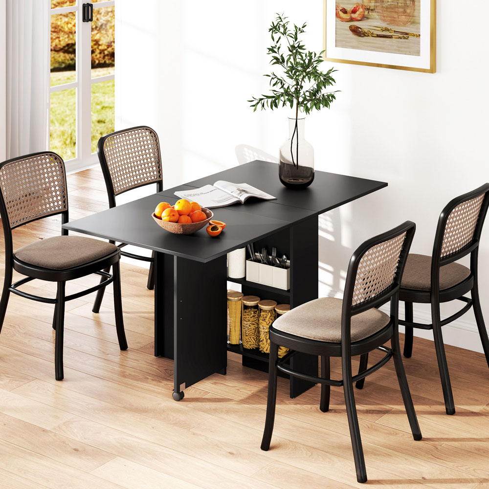 HOMCOM 6 Seater Drop Leaf Dining Table with Open Shelf Image 5