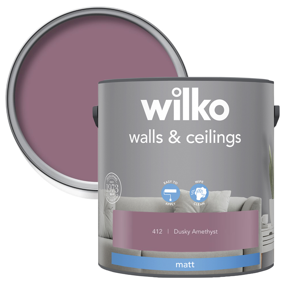 Wilko Walls & Ceilings Dusky Amethyst Matt Emulsion Paint 2.5L Image 1