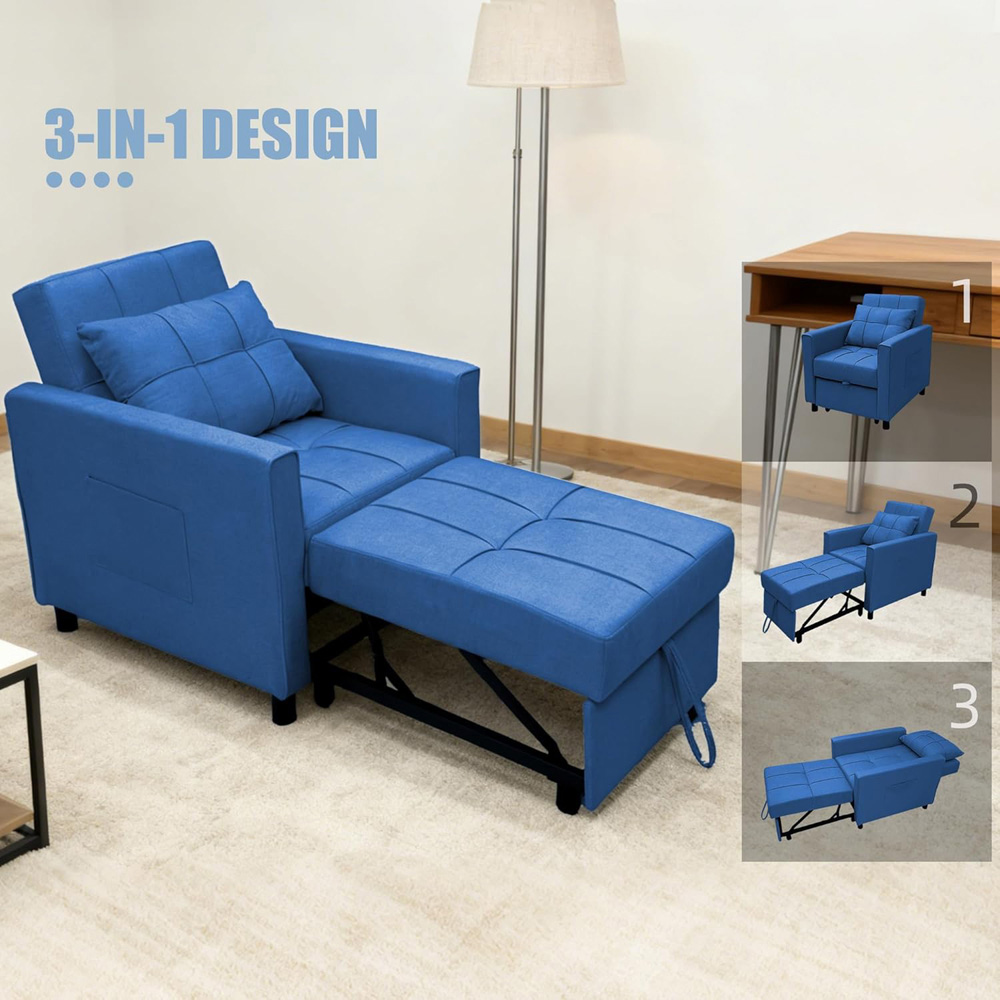 Alivio Singel Seater 3-in-1 Blue Convertible Sofa Bed Chair Image 5