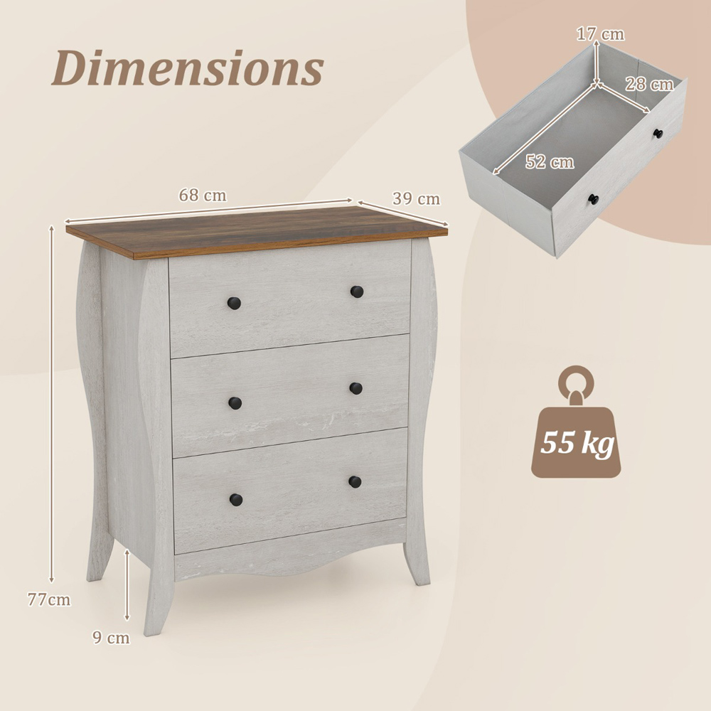 Costway 3 Drawer Grey Chest of Drawers with Anti Tipping Kit Image 9