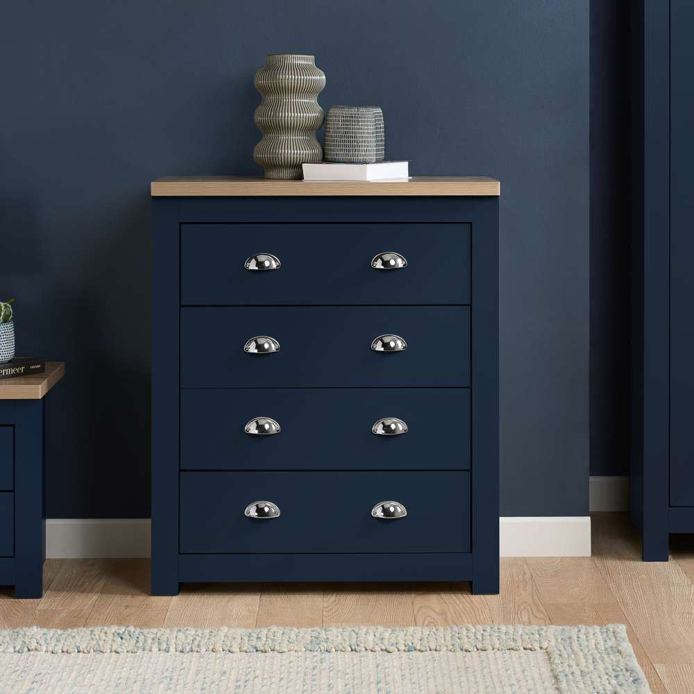 Highgate 4 Drawer Navy and Oak Chest of Drawers Image 7