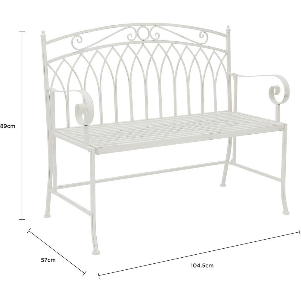 Charles Bentley 2 Seater Antique White Decorative Rustic Metal Garden Bench Image 9