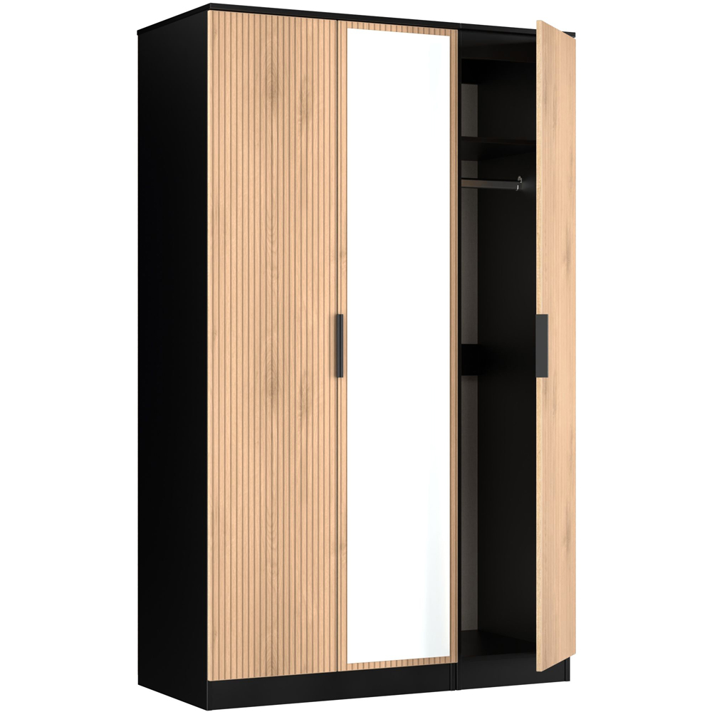 Crowndale Java 3 Door Slatt Effect and Black Tall Mirror Wardrobe Ready Assembled Image 5