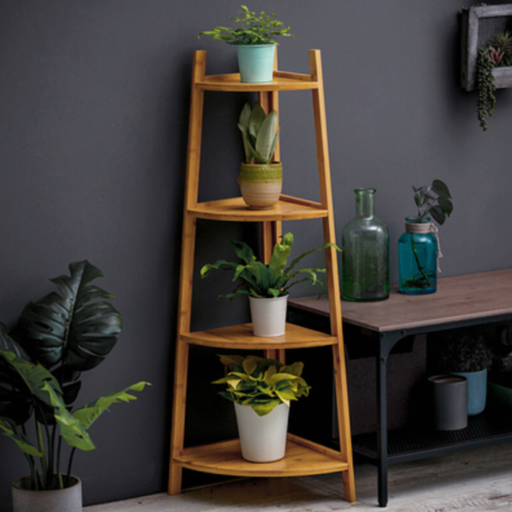 Living and Home Natural 4 Tier Corner Ladder Shelf for Plant Wilko