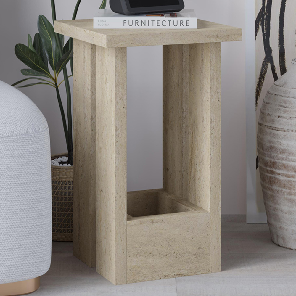 Decortie Tasos Travertine Side Table Image 1