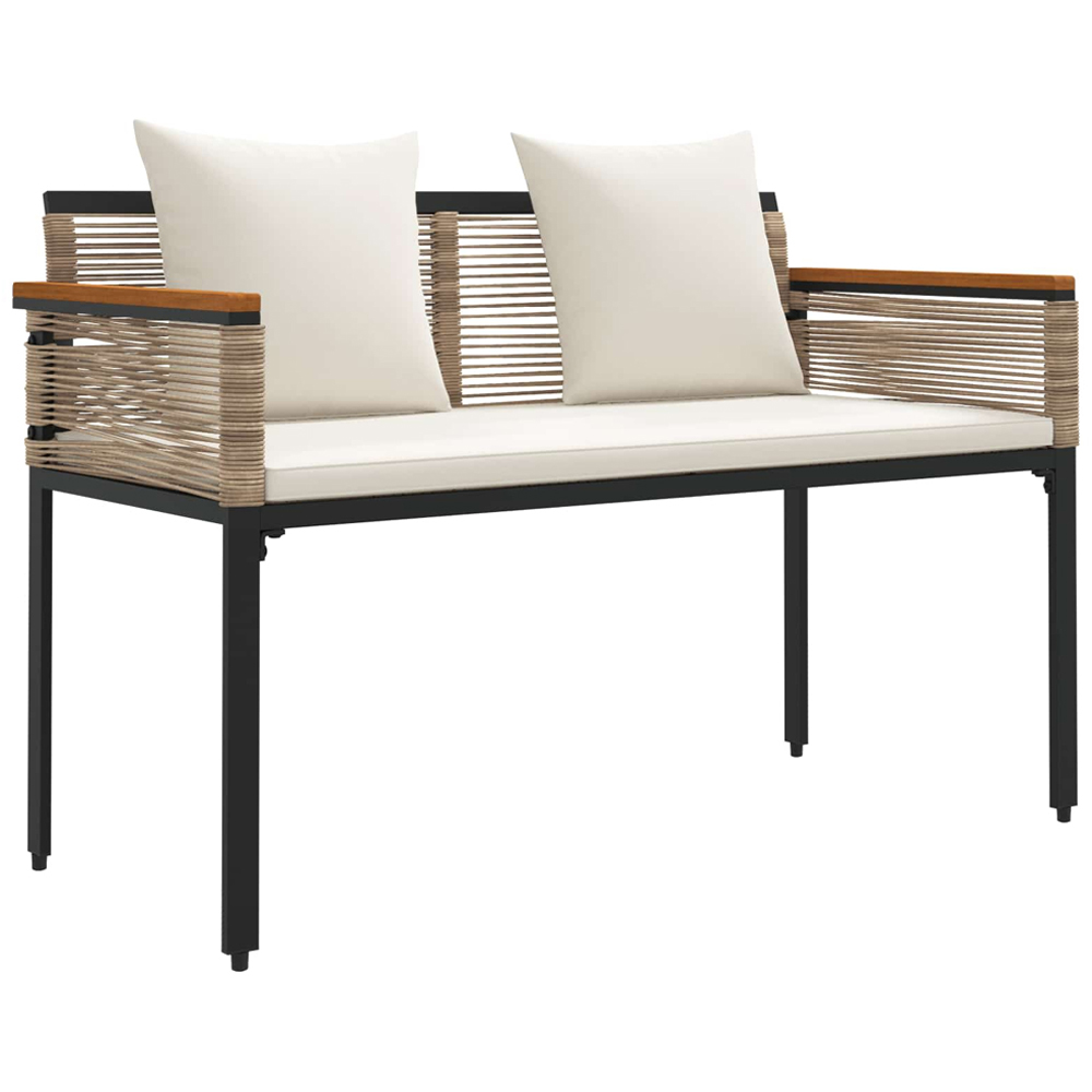vidaXL Beige and Cream White Poly Rattan Garden Bench with Cushion 117 x 54 x 74.5cm Image 2