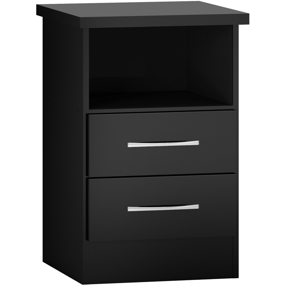 Seconique Nevada 2 Drawer Black Gloss Bedside Table Image 2