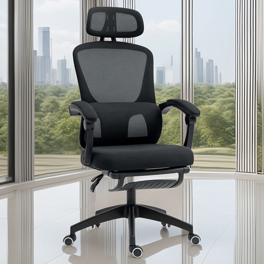 Portland Black Mesh Ergonomic Office Chair with Headrest and Lumbar Support Image 1
